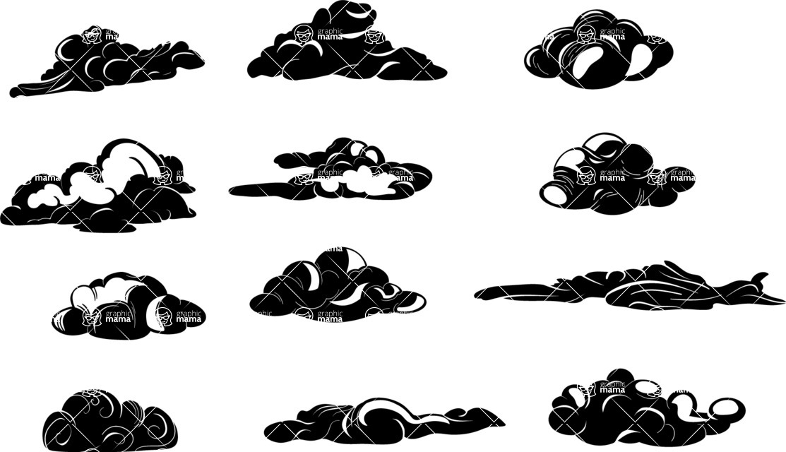 Vector silhouettes - 12 Vector Transparent Cloud Silhouettes